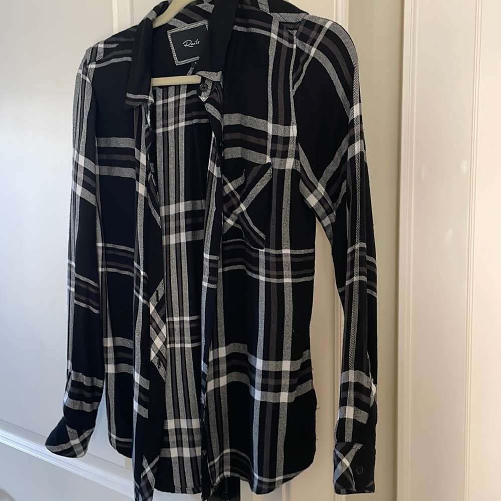 Rails Shirt, Sz S, black plaid flannel like